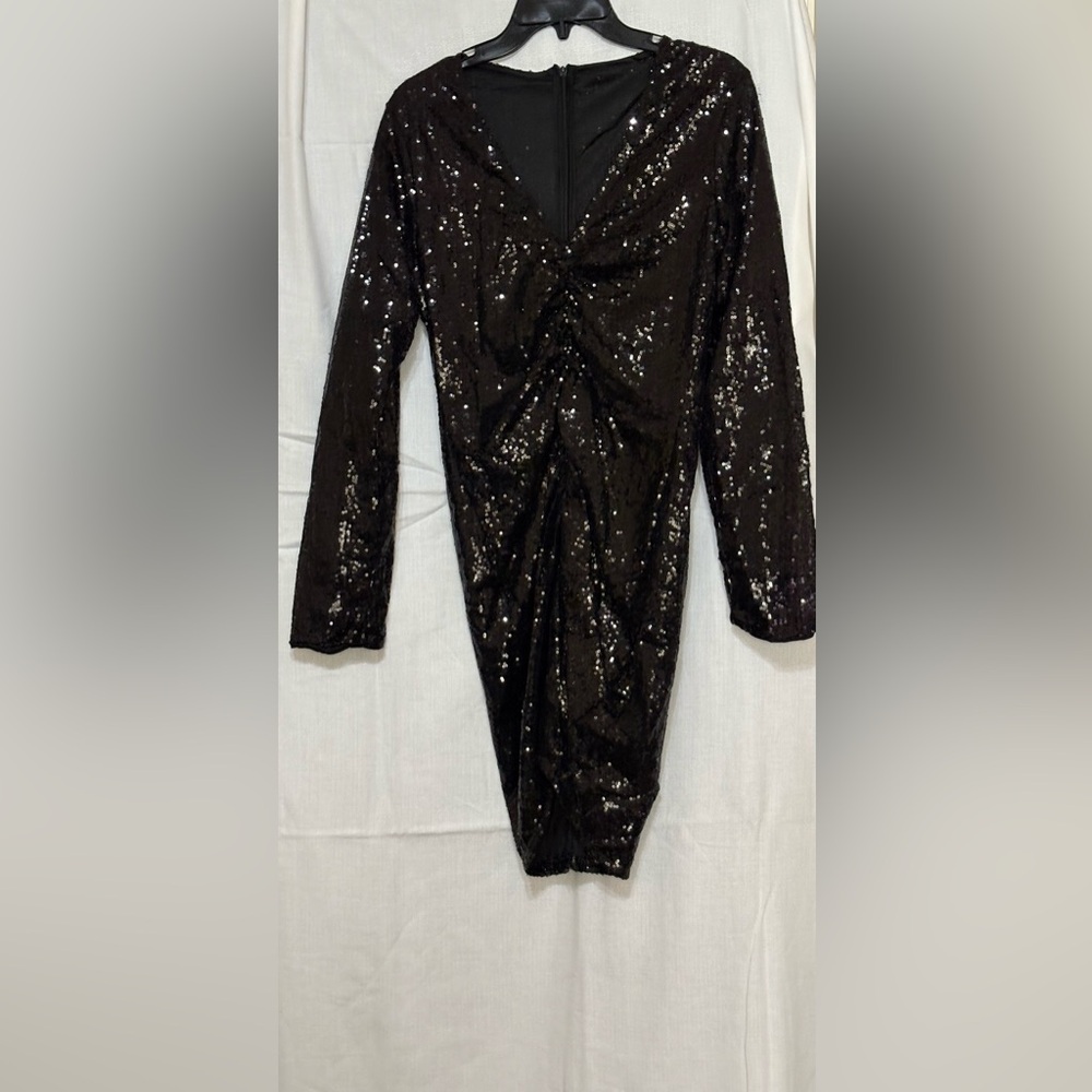 Black Sequin Long Sleeve Dress